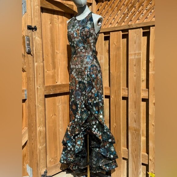 🆕 BRONX & BANCO🧿 NWOT Sicilia Blue Sequin Fluted Hem Maxi Dress Sz XS US 2 - Picture 12 of 16